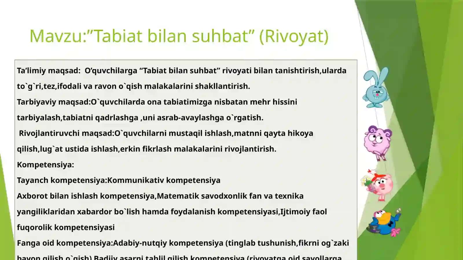 3-sinf o`qish fanidan bir soatlik dars ishlanmasi 2