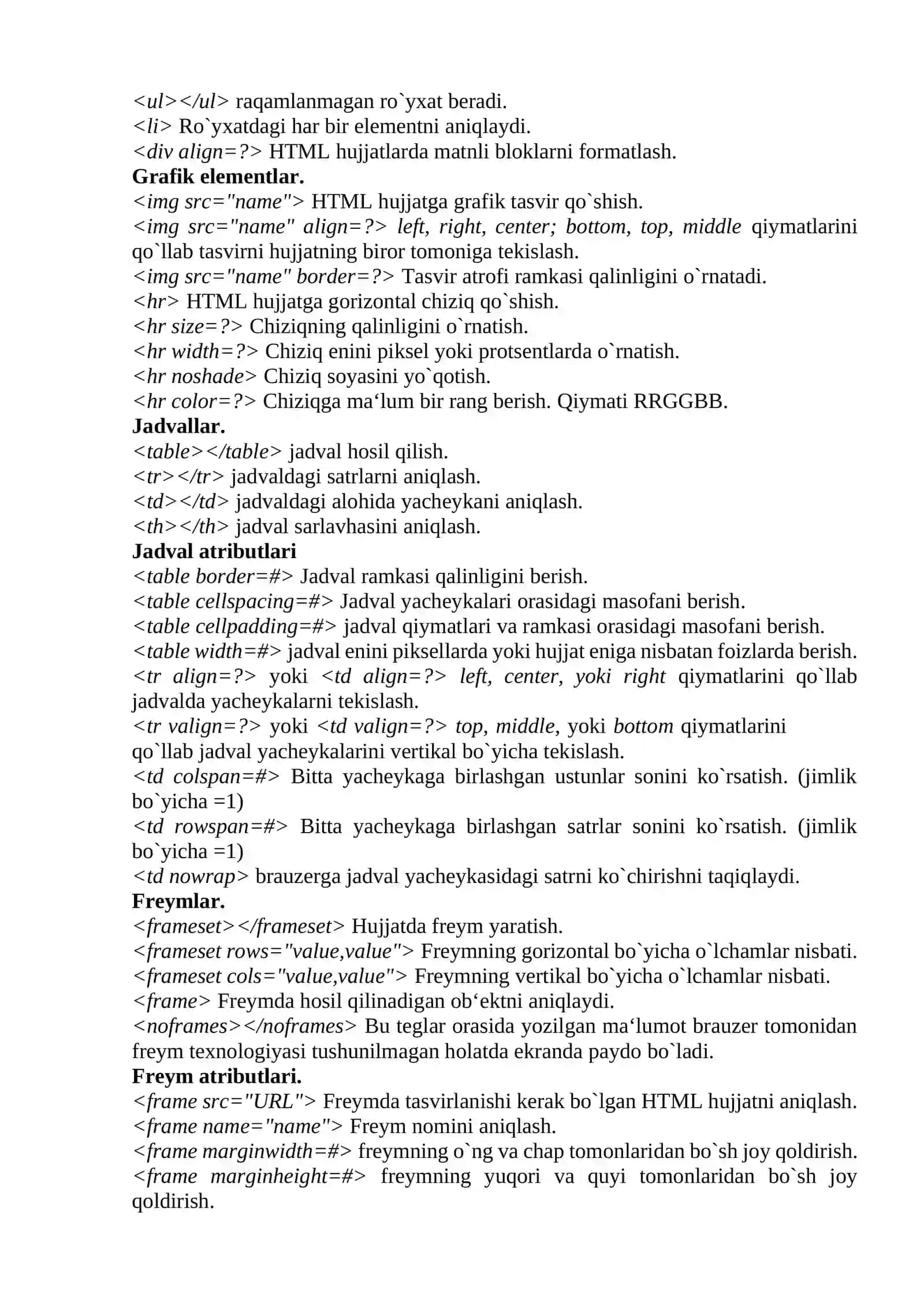 HTML teglari 2