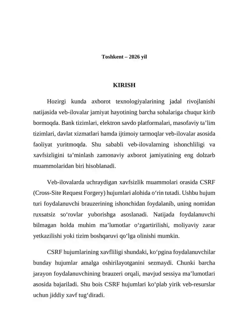CSRF (Cross-Site Request Forgery) hujumlari 2