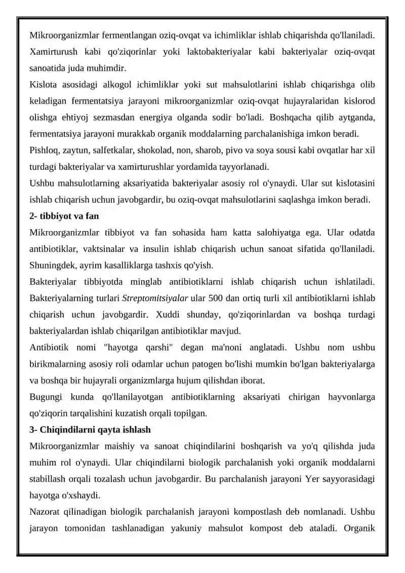Mikroorganizmlarning inson uchun foydasi 2