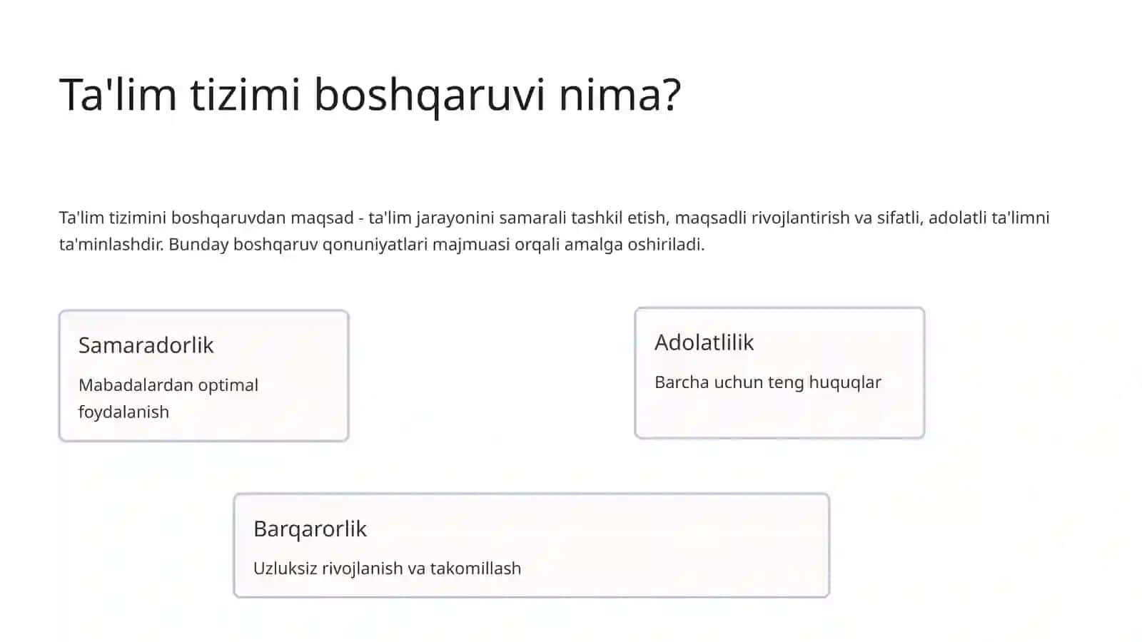 Ta'lim tizimini boshqarish qonuniyatlari va tamoyillari 2
