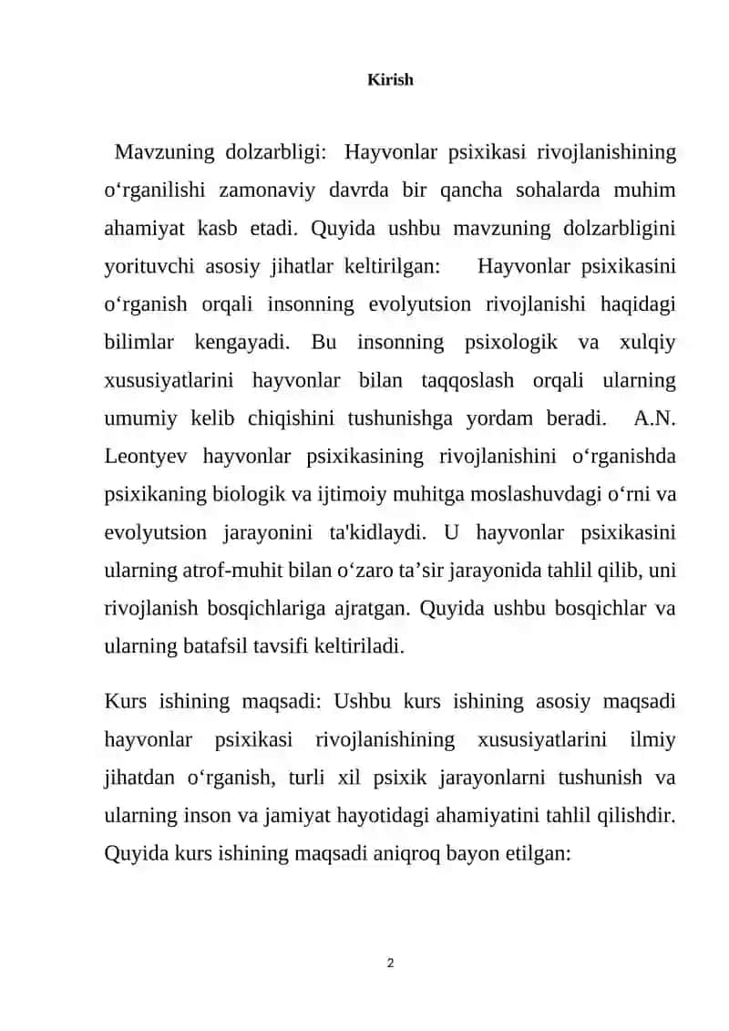 Hayvonlar psixikasi rivojlanishining asosiy xususiyatlari va ularning xususiyatlarini aniqlashga yondashuv (Leontiev) 2