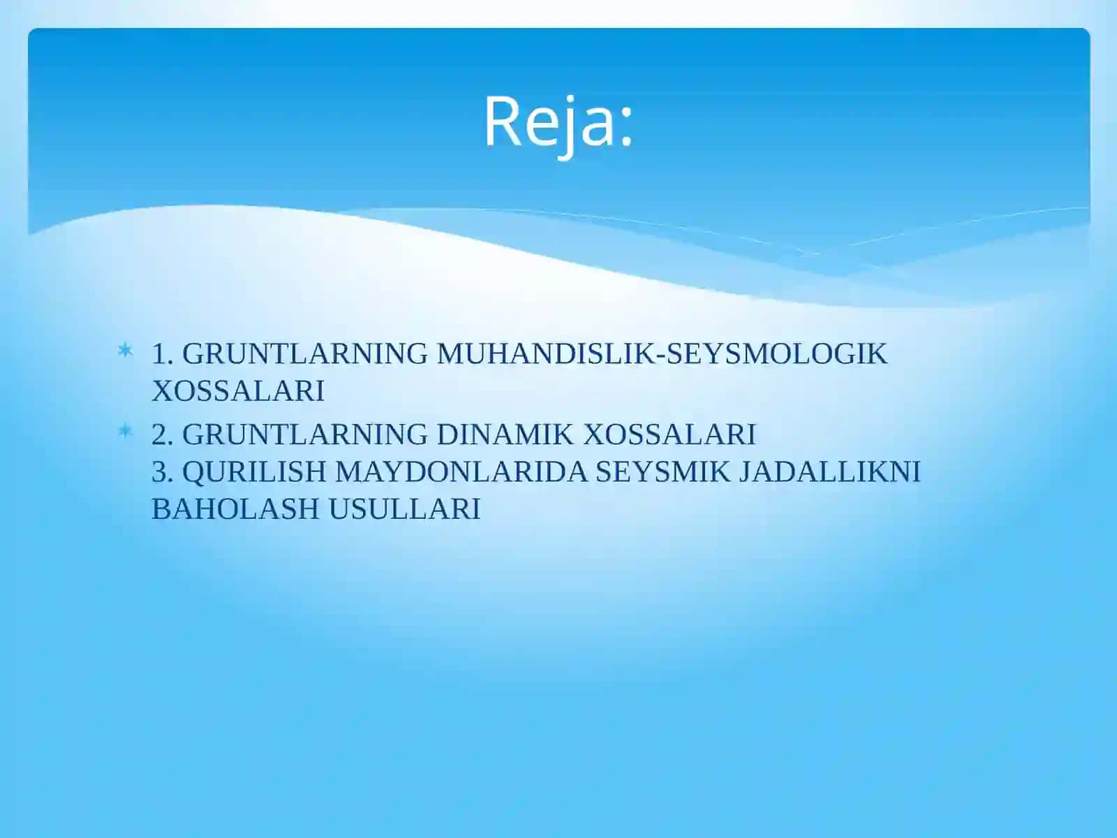 GRUNTLARNING MUHANDISLIK-SEYSMOLOGIK VA DINAMIK XOSSALARI ASOSIDA QURILISH MAYDONLARIDA SEYSMIK JADALLIKNI BAHOLASH 2