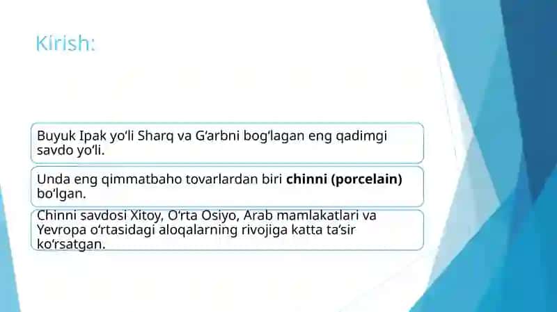 BUYUK IPAK YO‘LIDA CHINNI SAVDOSI 2