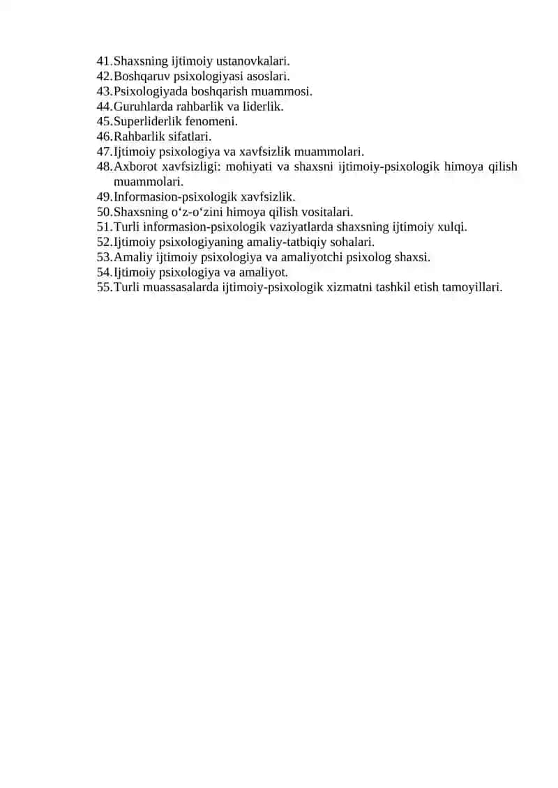Ijtimoiy Psixologiya Fanidan Yakuniy Nazorat Savollari 2