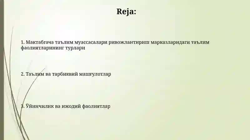 Мактабгача таълим ташкилотларида ривожланиш марказларидаги таълимий фаолият турлари 2