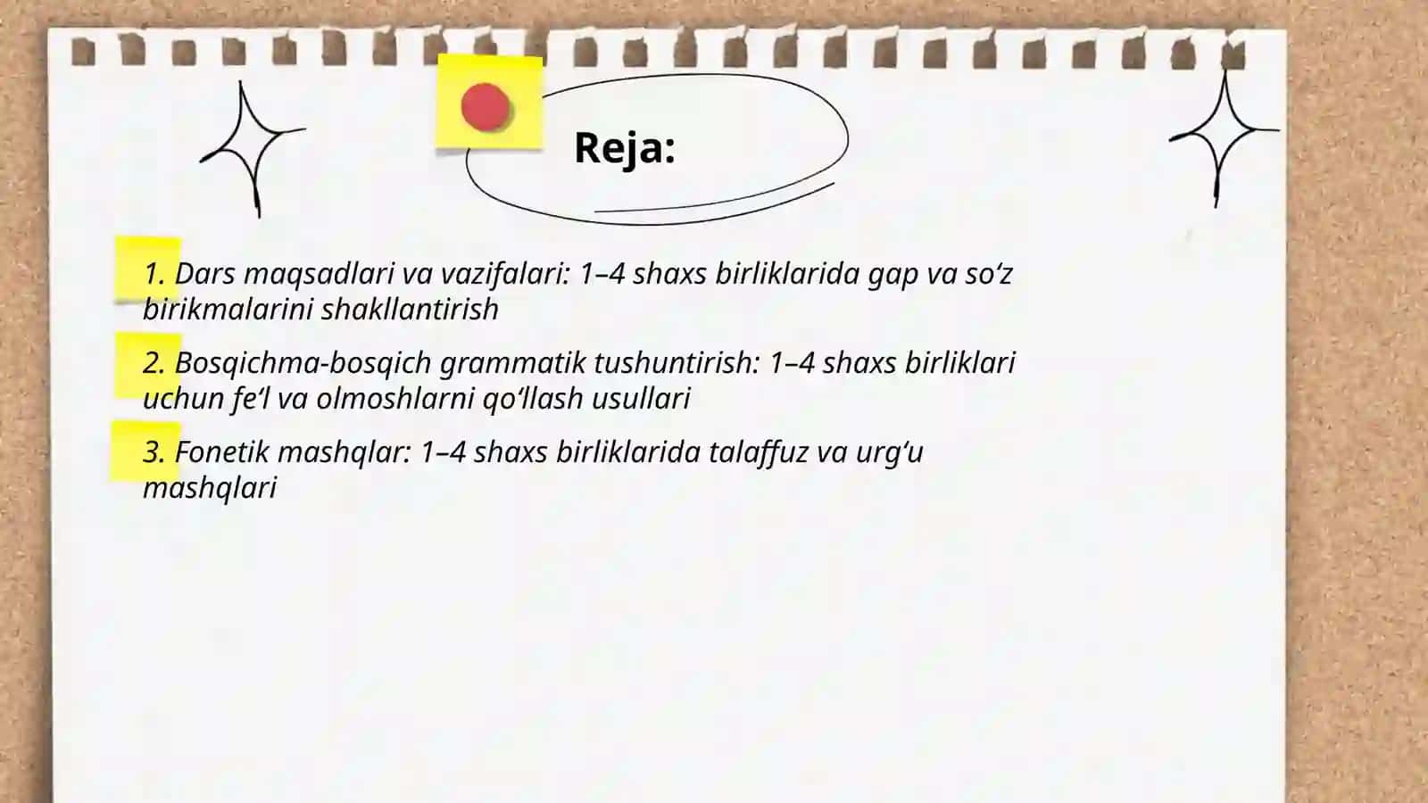 Gap va so'z birikmasi ustida ishlash yuzasidan 1-4 singular uchun metodik tavsiyalar ishlab chiqish 2