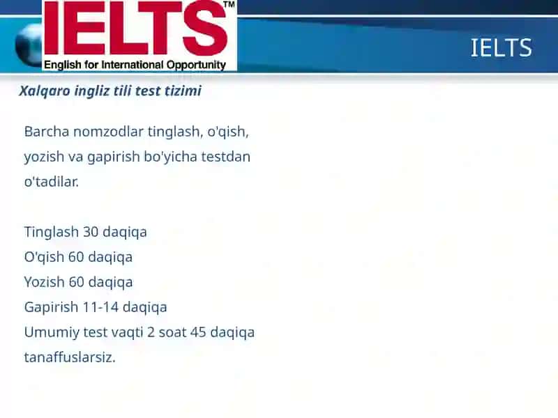 IELTS va TOEFL testlarining tuzilishi va mezonlari 2