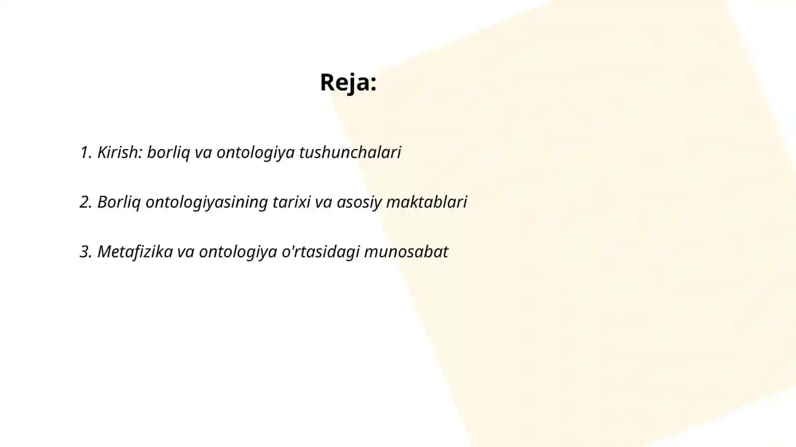 Borliq ontologiya va rivojlanish falsafasi 2