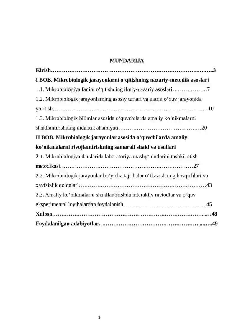 MIKROBIOLOGIK JARAYONLARNI O‘RGATISHDA O‘QUVCHILARDA AMALIY KO‘NIKMALARNI SHAKLLANTIRISH 2