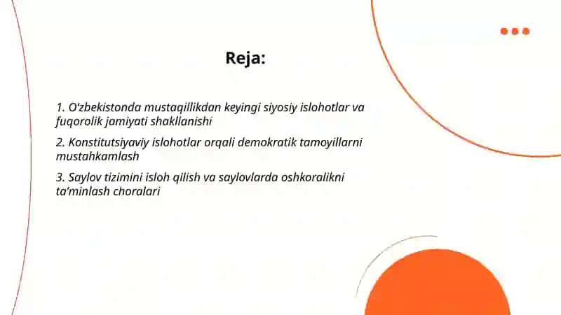 Oʻzbekistonda Demokratik Fuqorolik Jamiyati Asoslarining Shakilanishi Amalga Oshirilgan Siyosiy Islohotlar 2