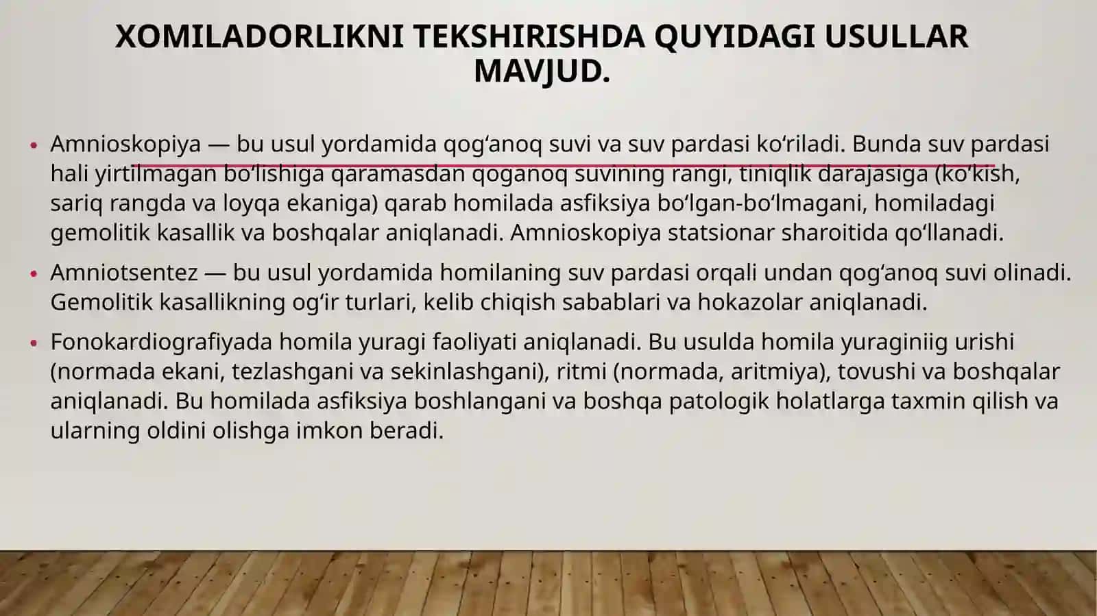 homiladorlikni tekshirish usullari. Homiladorlik erta va kechki muddatlarda tashxislash 2