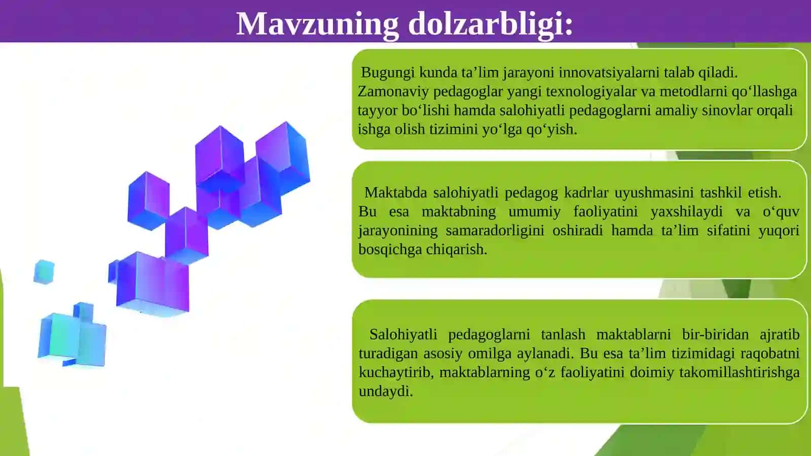 MAKTABDA SALOHIYATLI  PEDAGOGLARNI TANLAB OLISH MEXANIZMINI YO‘LGA QO‘YISH 2