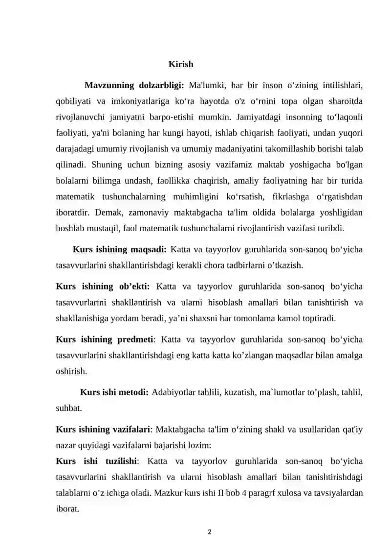 Katta va Tayyorlov Guruhlarida Son-sanoq Bo'yicha Tasavvurlarini Shakllantirish va Hisoblash 2