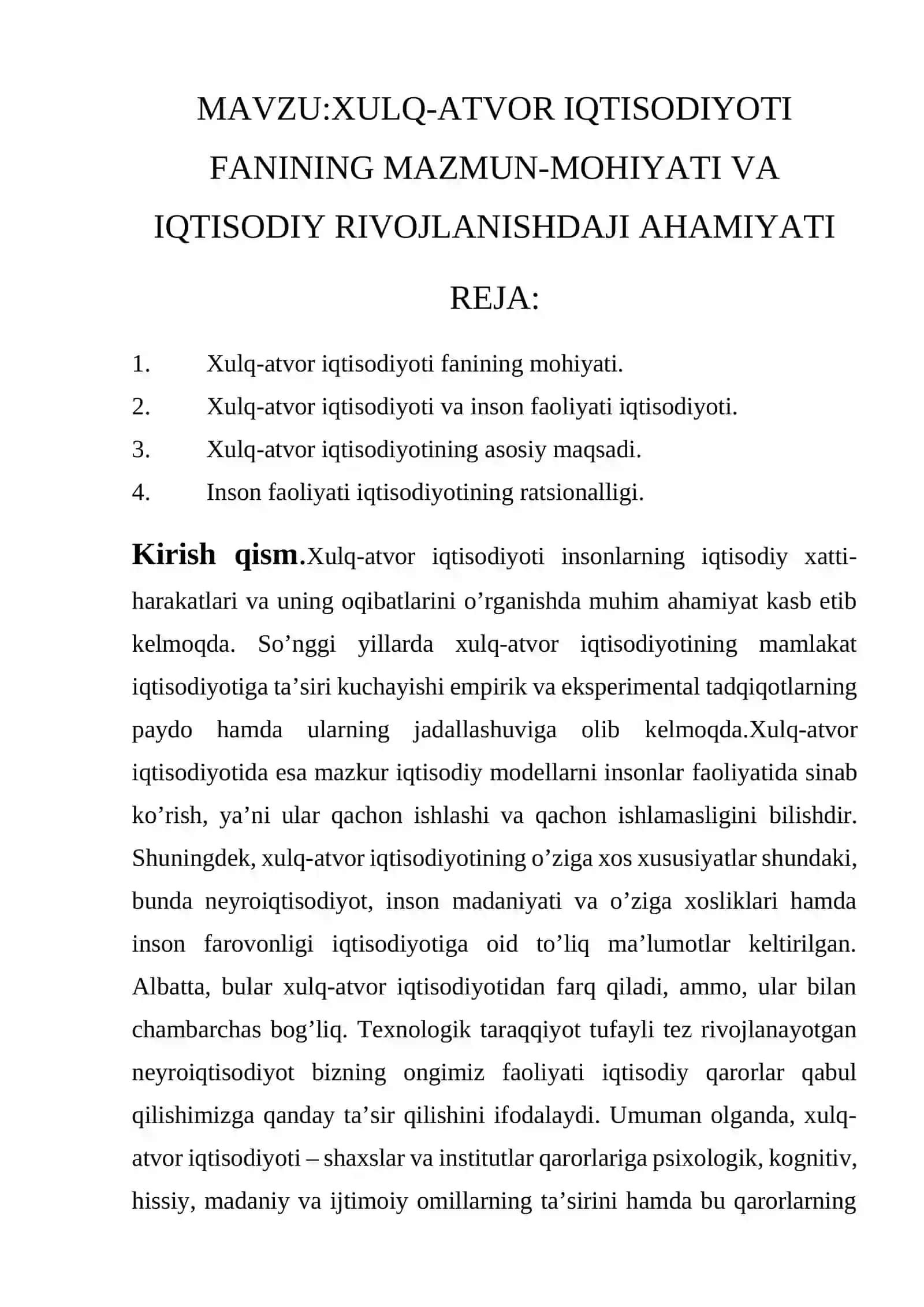 Xulq-atvor iqtisodiyoti fanining mazmun-mohiyati va iqtisodiy rivojlanishdaji ahamiyati 2