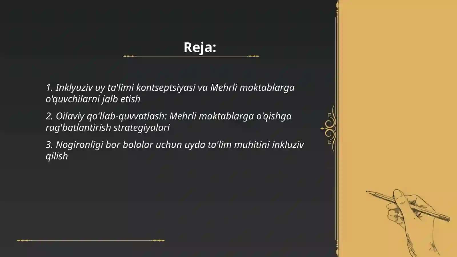 Inklyuziv uy ta'limi va "Mehrli maktab" larga bolalarni jalb etish 2