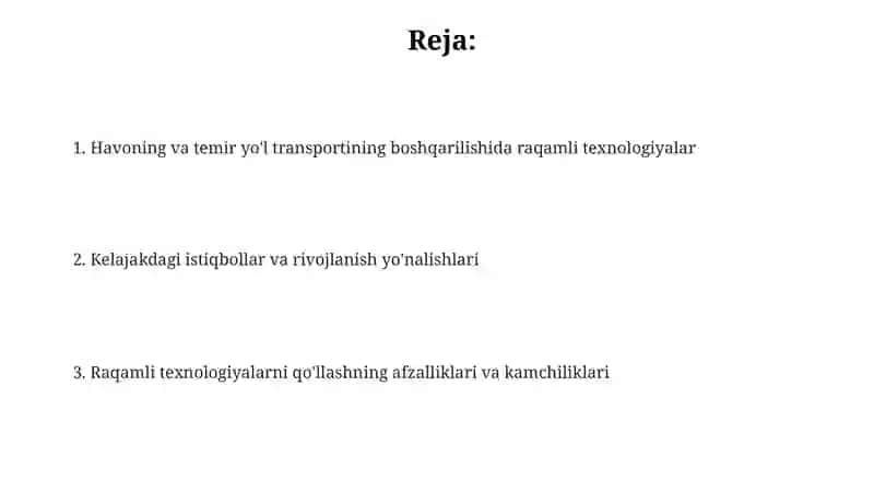 Havoning va temir yo'l transportining boshqarilishida raqamli texnologiyalar 2