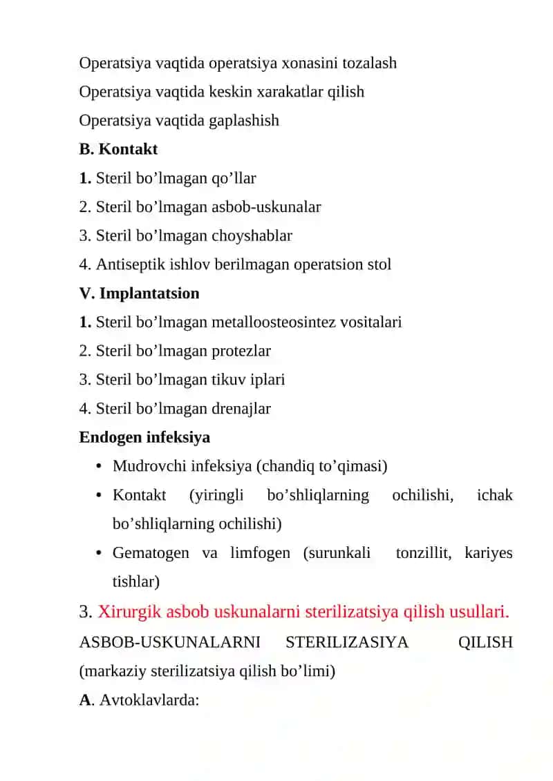 Aseptika tushinchasi. Infeksiya yuqish yo’llari va manbalari 2