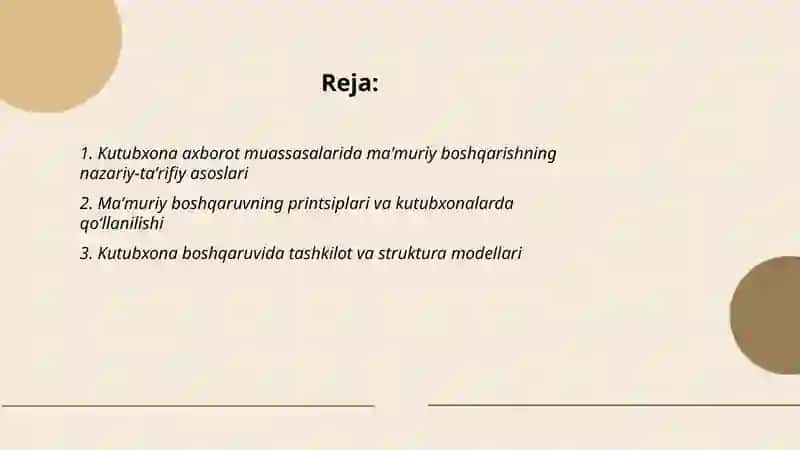 Kutubxona axborot muassasalarida ma'muriy boshqarishning nazariy asoslari 2