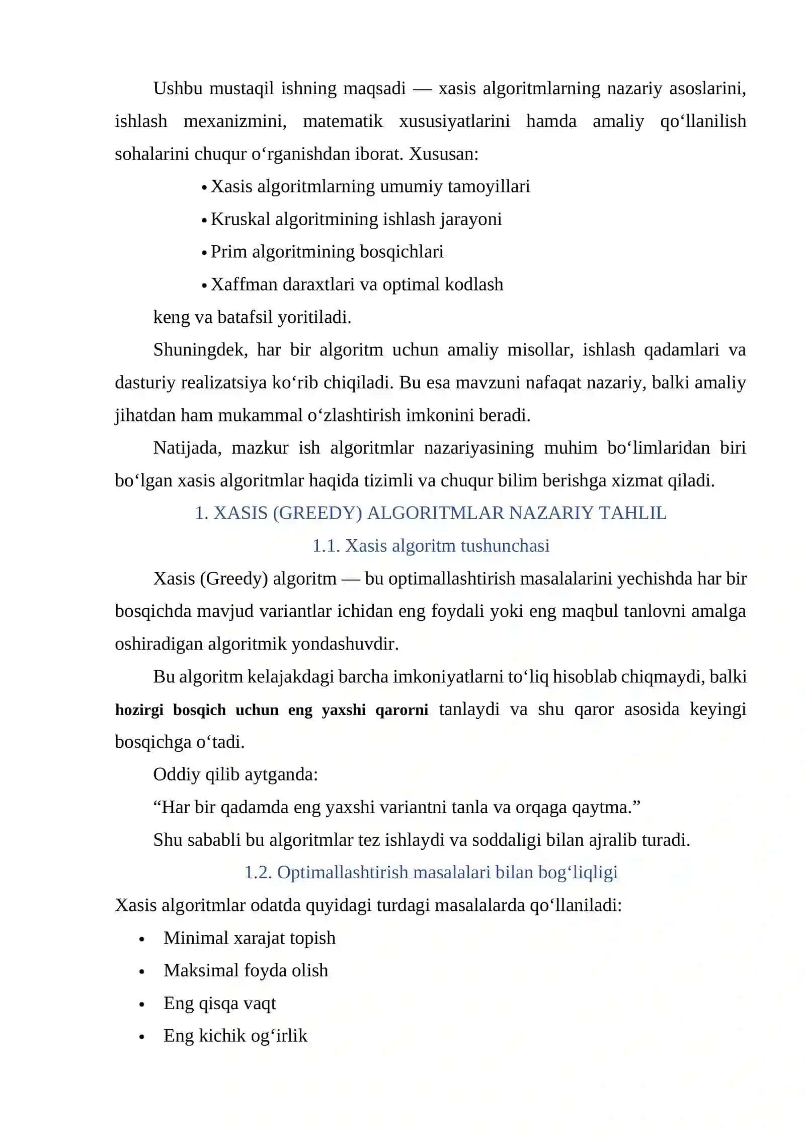 XASIS ALGORITMLAR. KRUSKAL ALGORITMI, PRIM ALGORITMI VA XAFFMAN DARAXTLARI 2