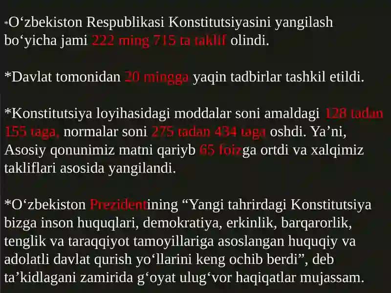 Yangi tahrirdagi Konstitutsiyaning mazmun mohiyati va qabul qilinish bosqichlari 2