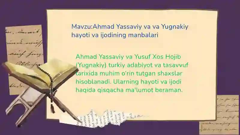 Ahmad Yassaviy va va Yugnakiy hayoti va ijodining manbalari 2