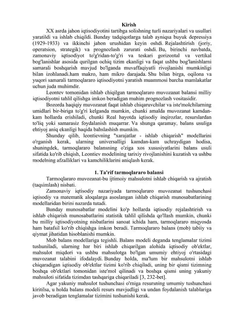 leontevning mahsuldor modeli. 2