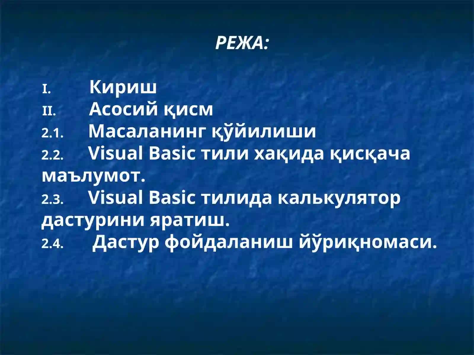 VISUAL BASICДАСТУРИ 2