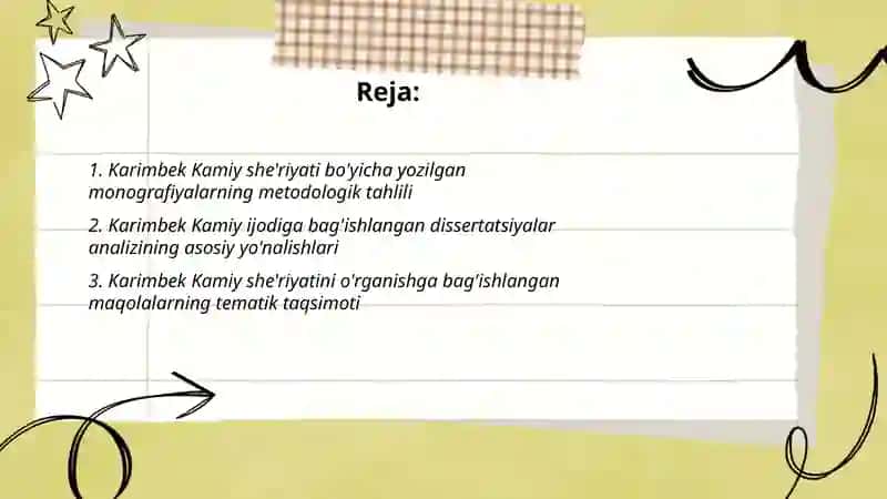 Karimbek Kamiy she'riyati va ijodiga oid ilmiy asarlar tahlili 2