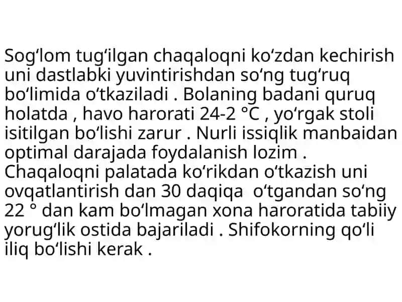 Yangi tug'ilgan chaqaloqni ko'rik dano'tkazish 2