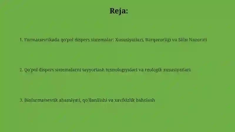 Dagʻal disper sistemalarning xossalari farmakalogiyada ishlatilishini amaliyotda oʻrganish 2