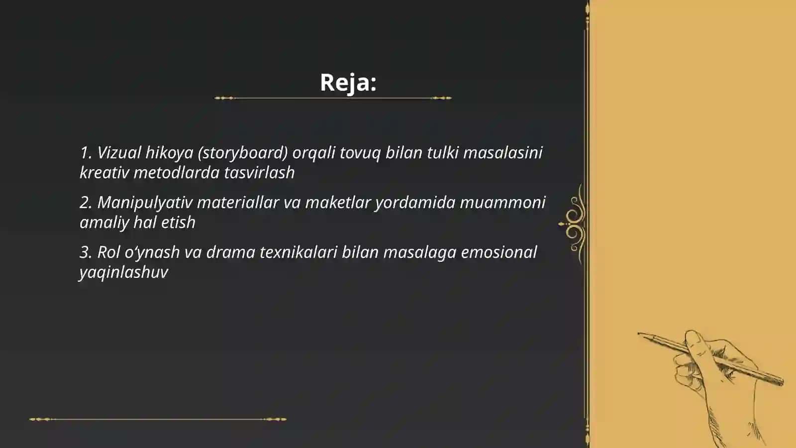 Vizual hikoya (storyboard) orqali tovuq bilan tulki masalasini kreativ metodlarda tasvirlash 2