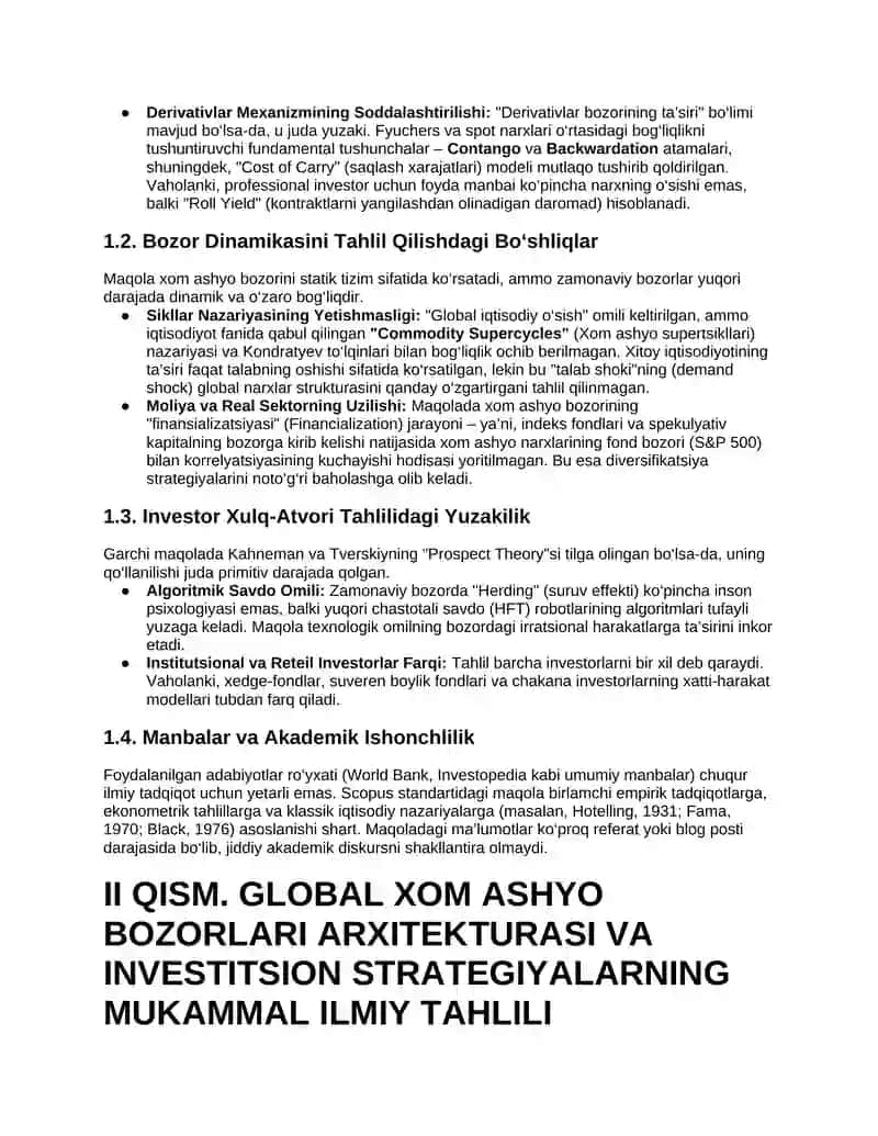 GLOBAL XOM ASHYO BOZORLARI VA INVESTITSIYALARNING INSTITUTSIONAL DINAMIKASI: TANQIDIY TAHLIL VA AKADEMIK REKONSTRUKTSIYA 2
