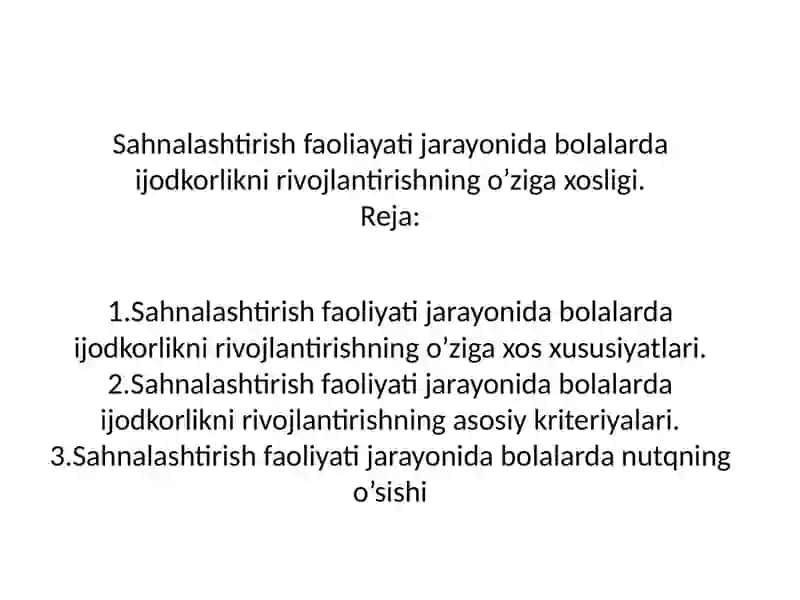 Sahnalashtirish faoliyati jarayonini dantayyorlash 2