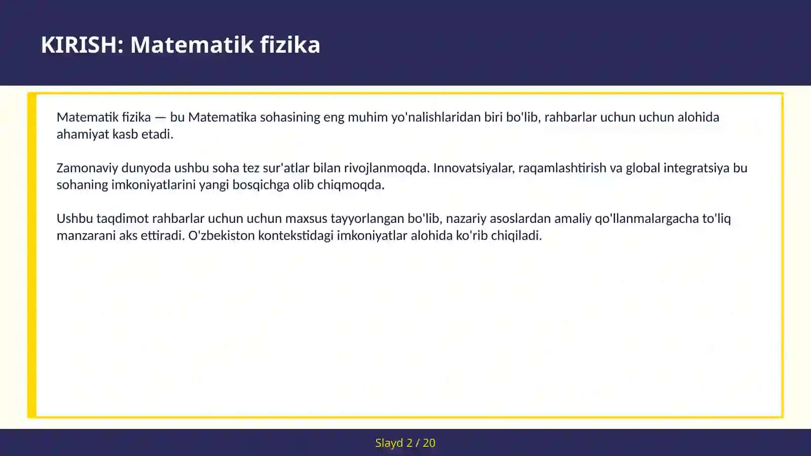 KIRISH: Matematik fizika 2