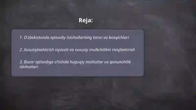 Oʻzbekistonda iqtisodiy islohotlarning amalga oshirilishi bozor munosabatlarining shakllanishi 2