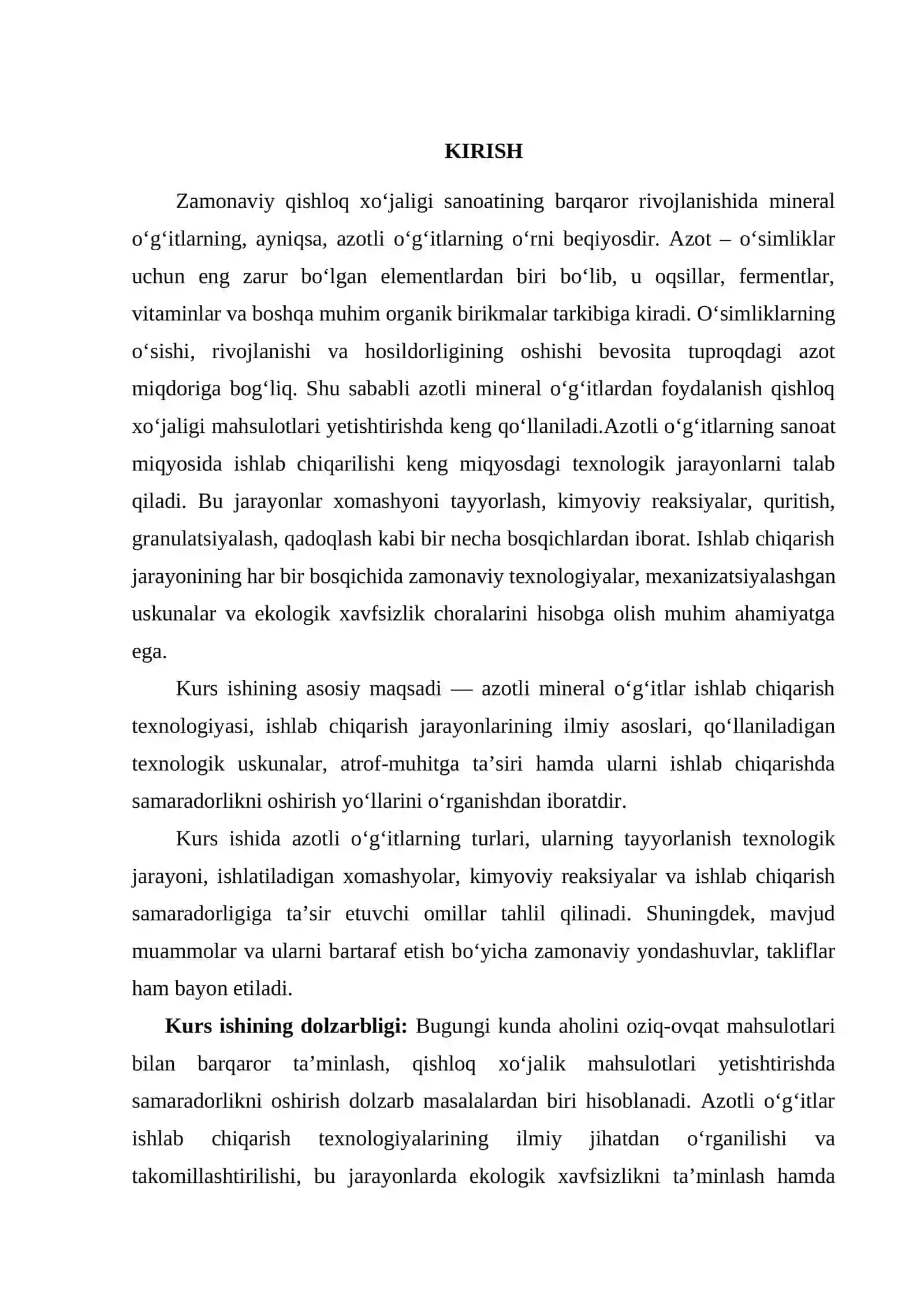AZOTLI MINERAL O'G'ITLAR ISHLAB CHIQARISH TEXNOLOGIYASI 2