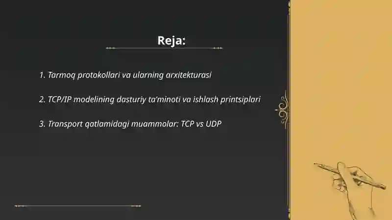 Kompyuter tarmoqlari dasturiy jihati. Tarmoq muammolari va kommunikatsiya. 2