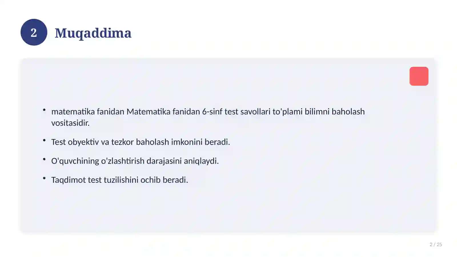 Matematika fanidan 6-sinf test savollari to'plami 2