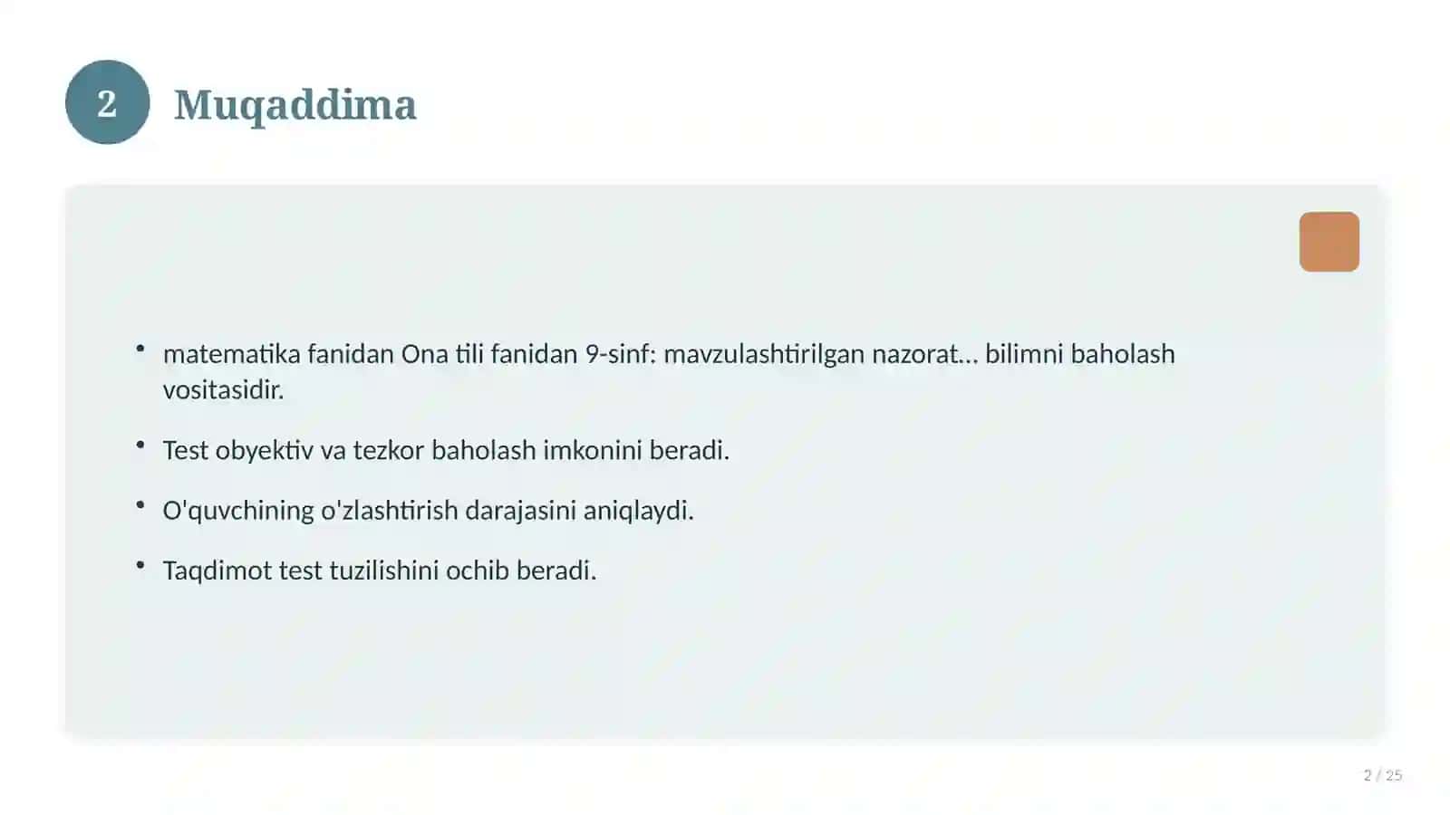 Ona tili fanidan 9-sinf: mavzulashtirilgan nazorat ishi va tahlil 2