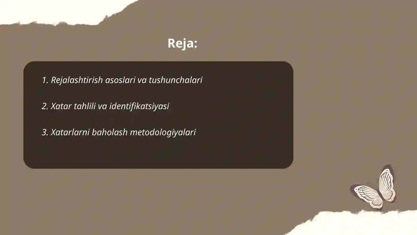 Rejalashtirish va xaflarni baholash 2