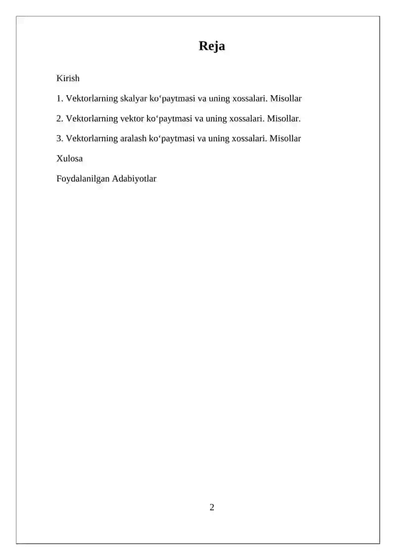 Vektorlar va ular ustida amallar 2