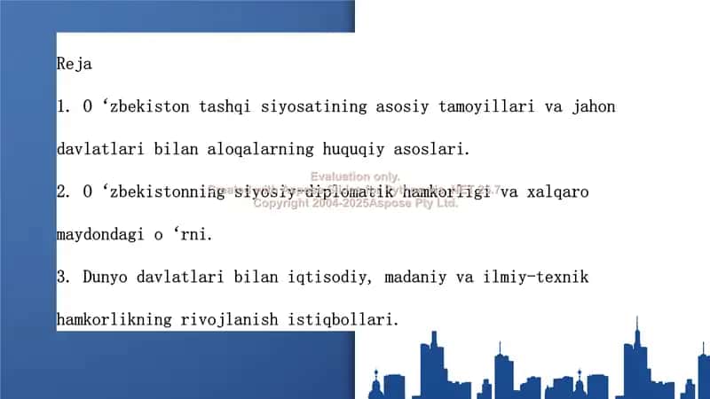 O‘zbekistonning dunyo davlatlari bilan hamkorligi 2