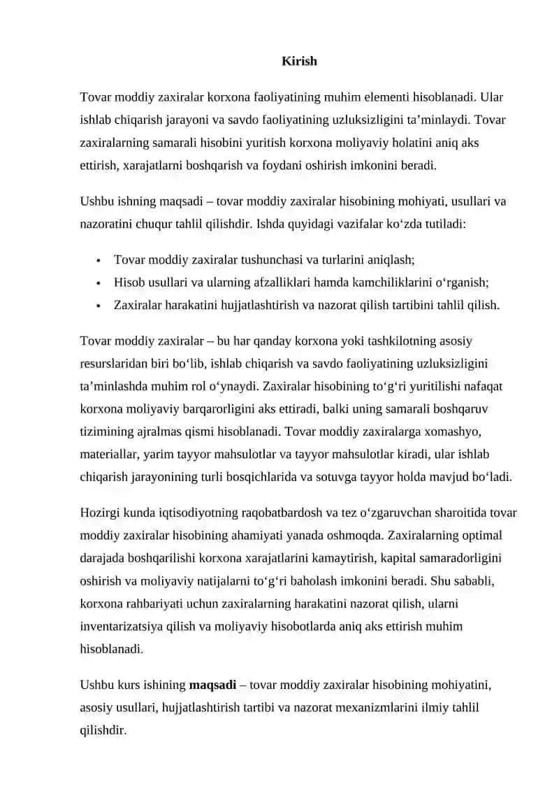 Tovar moddiy zaxiralar hisobi 2