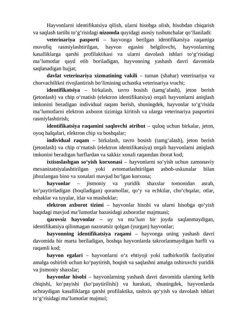Hayvonlarni Identifikatsiya Qilish, Ularni Hisobga Olush va Hisobdan Chiqarish Tartibi 2