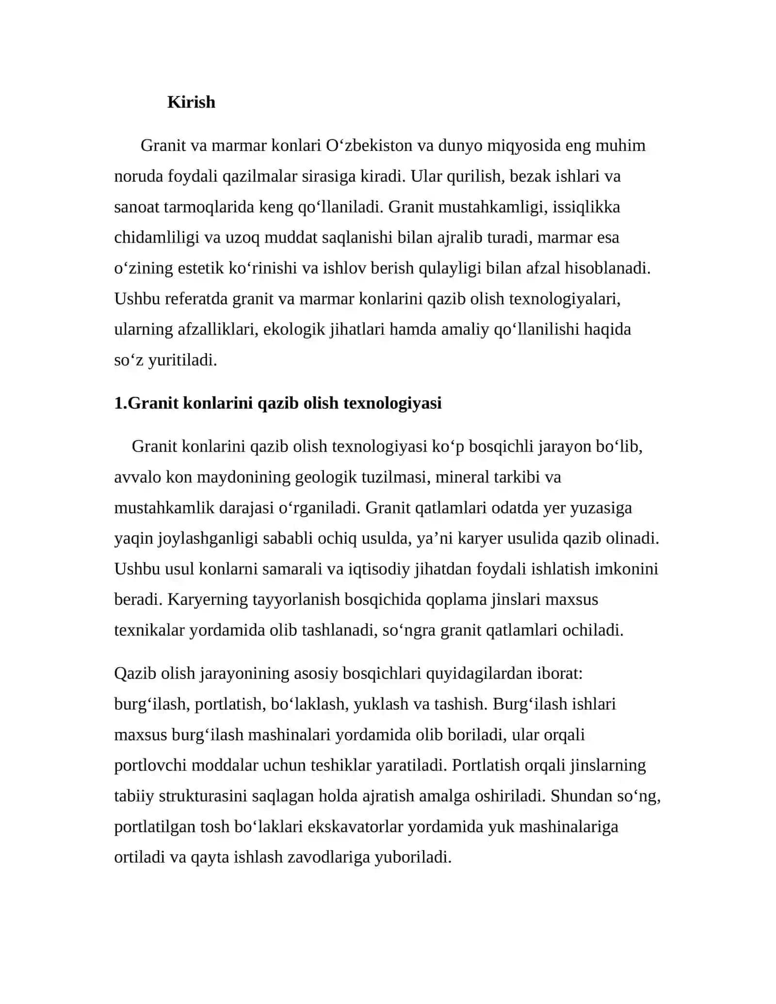 Granit va marmar konlarini qazib olish 2