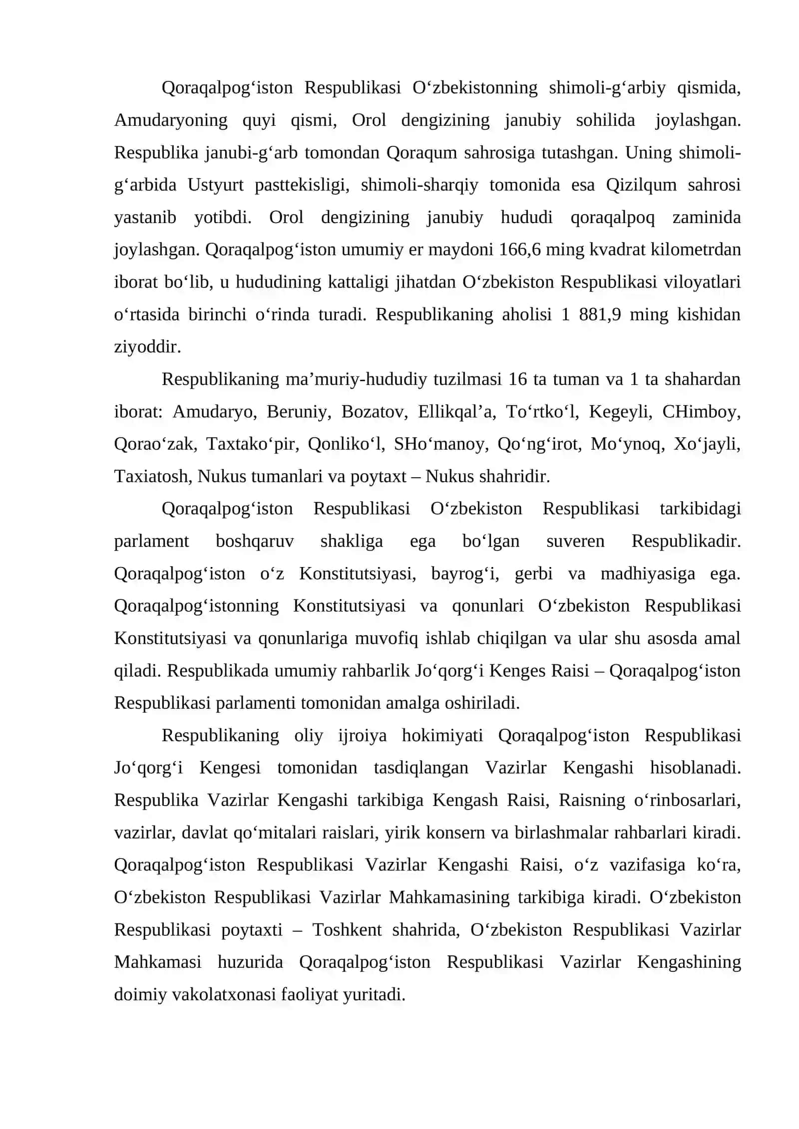 Mustaqillik Yillarida Qoraqalpog’iston Respublikasi 2