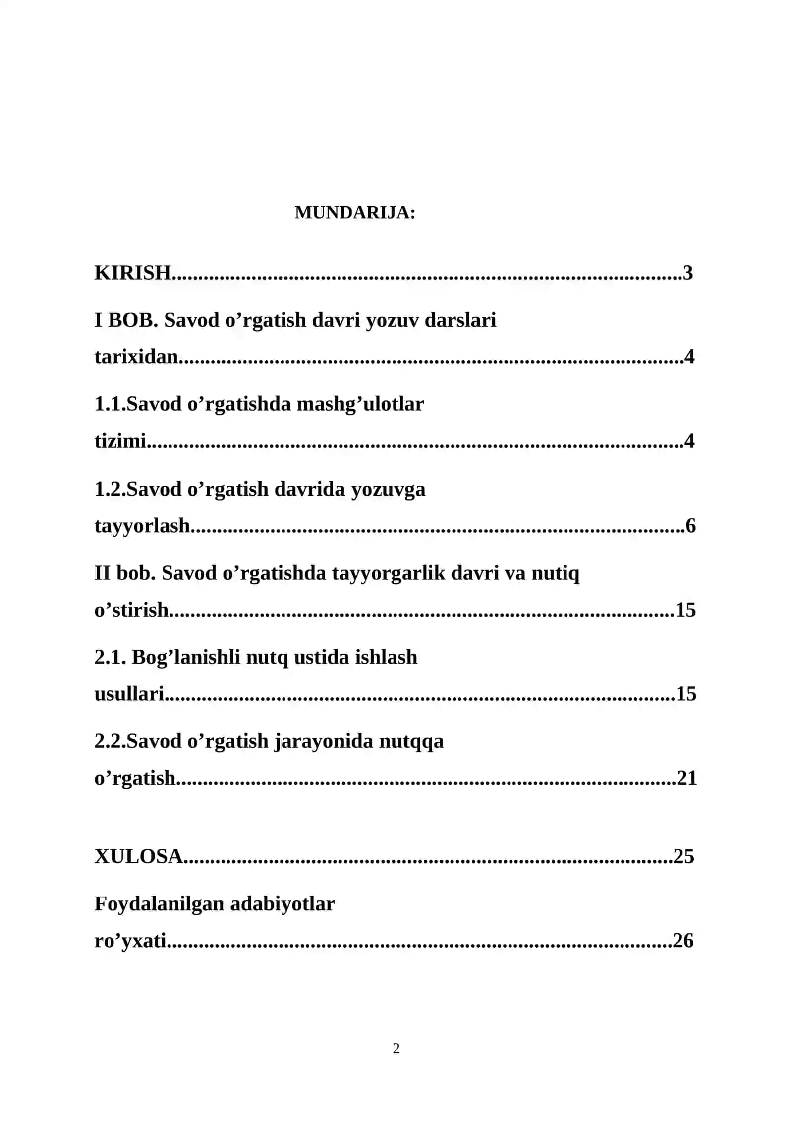 “Savod o’rgatish davri yozuv darslarida nutq o’stirish” kurs ishi 2