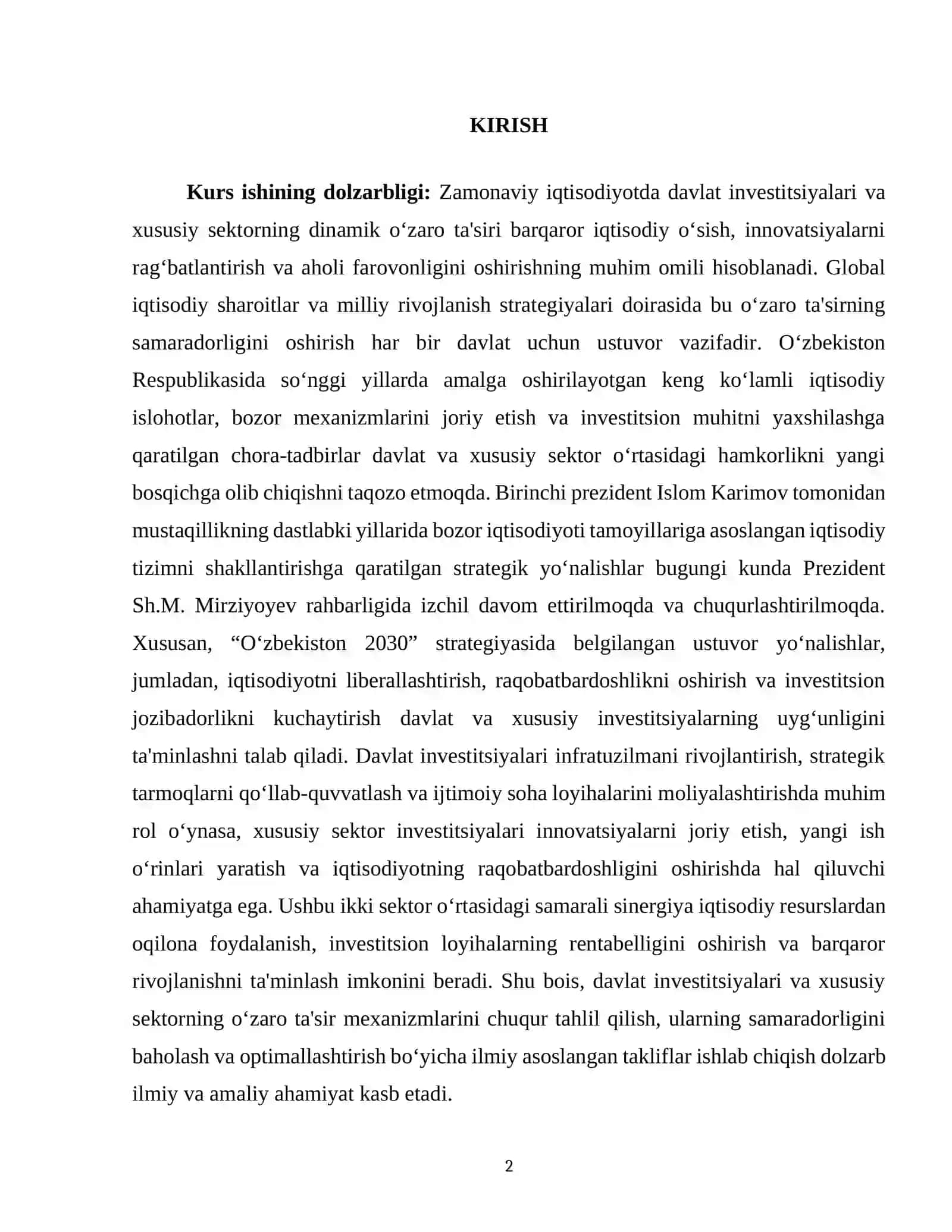 DAVLAT INVESTITSIYALARI VA XUSUSIY SEKTORNING DINAMIK O'ZARO TA'SIRI 2