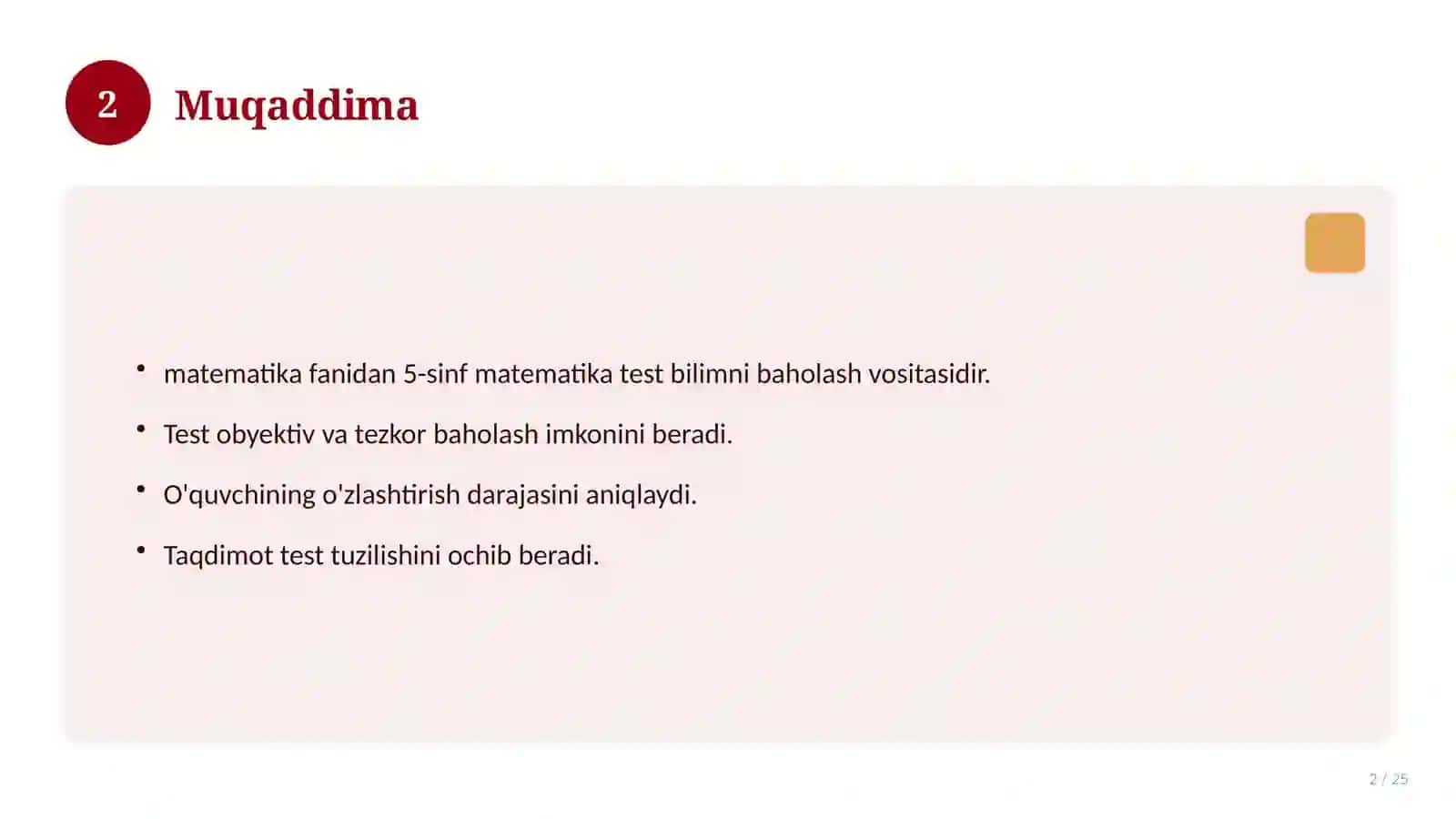 5-sinf matematika test 2